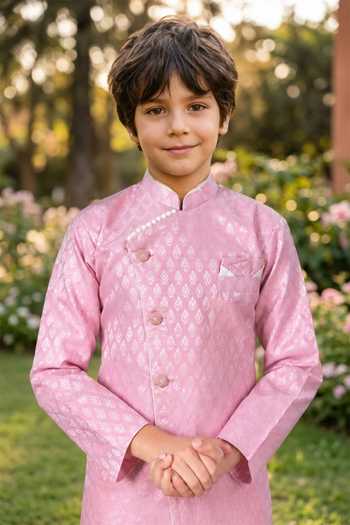 Buy Petite Pomme Pink Jacquard, Silk Kurta And Art Pant Set Online at Aza Fashions Buy_Petite Pomme_Pink Jacquard, Silk Kurta And Art Pant Set _Online_at_Aza_Fashions