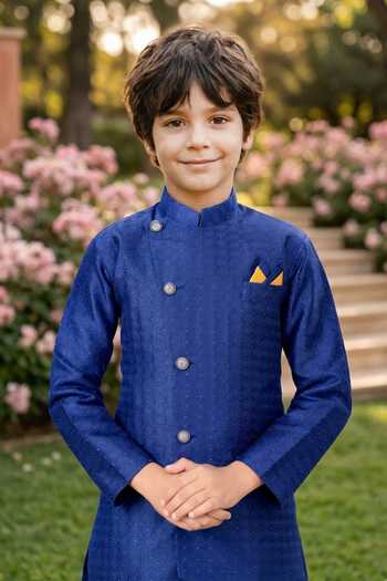 Petite Pomme Blue Silk Jaquard Kurta And Art Pant Set Online at Aza Fashions Petite Pomme_Blue Silk Jaquard Kurta And Art Pant Set _Online_at_Aza_Fashions