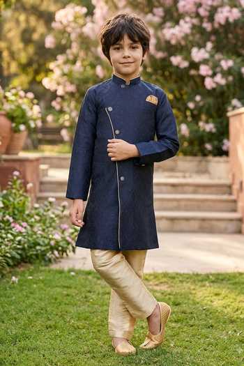 Petite Pomme Jaquard Kurta & Art Silk Pant Set 