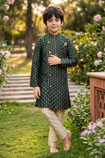 Petite Pomme Jaquard Kurta & Art Silk Pant Set