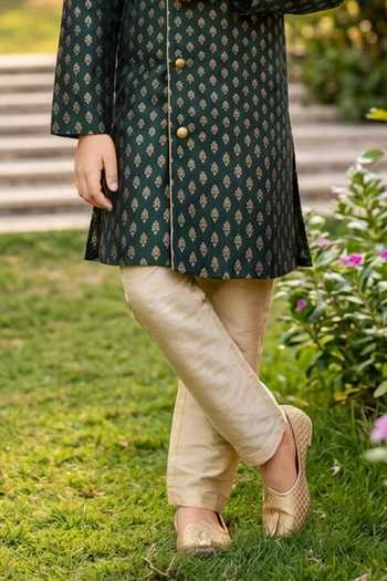 Buy Petite Pomme Green Silk Jaquard Kurta And Art Pant Set Online at Aza Fashions Buy_Petite Pomme_Green Silk Jaquard Kurta And Art Pant Set _Online_at_Aza_Fashions