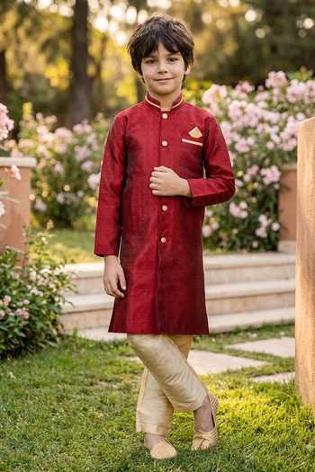 Petite Pomme Jaquard Kurta & Art Silk Pant Set