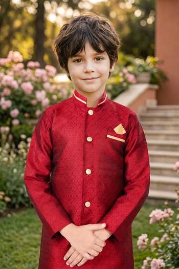 Petite Pomme Maroon Silk Jaquard Kurta And Art Pant Set Online at Aza Fashions Petite Pomme_Maroon Silk Jaquard Kurta And Art Pant Set _Online_at_Aza_Fashions