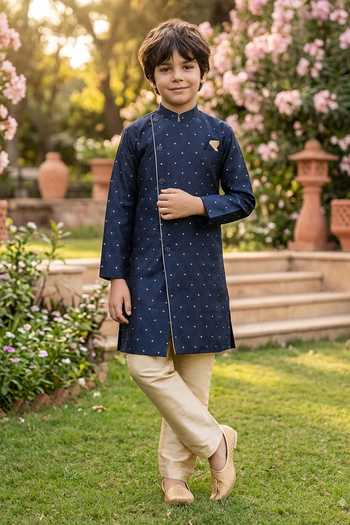 Petite Pomme Jaquard Kurta & Art Silk Pant Set