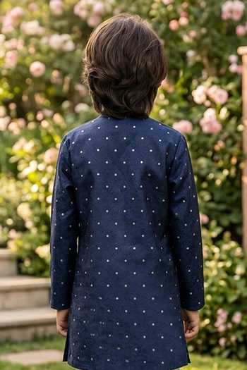 Petite Pomme Jaquard Kurta & Art Silk Pant Set