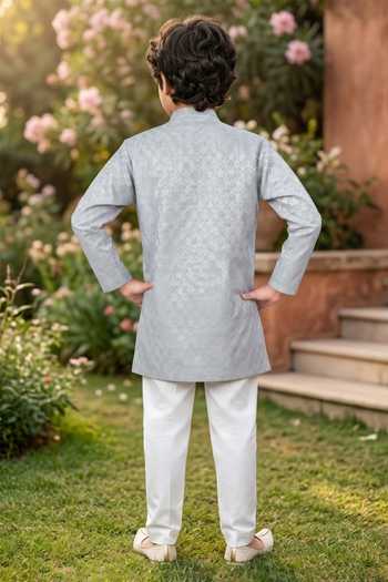 Petite Pomme Boys Jaquard Kurta & Art Silk Pant Set 