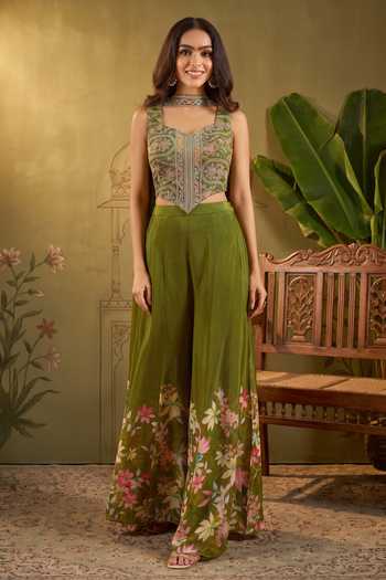 Samyukta Singhania Hand Work Embroidered Top Palazzo Set 