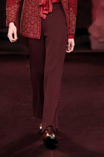 Dolly J_Wine Silk, Crepe, Satin Embroidery Vayun Hand Bandhgala Set _Online_at_Aza_Fashions
