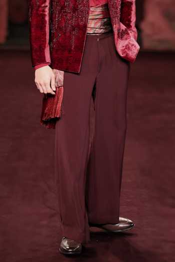 Dolly J_Wine Silk, Crepe, Satin, Velvet Lohit Printed Jacket Set _Online_at_Aza_Fashions