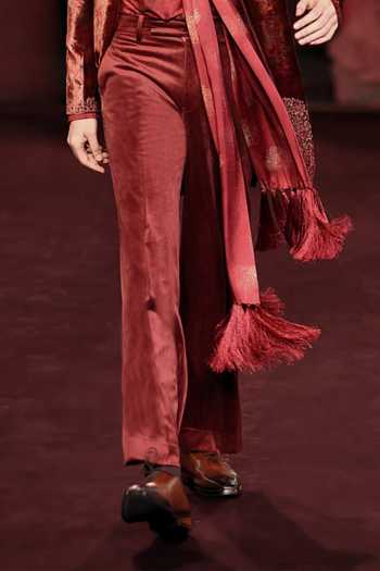 Dolly J Red Silk, Velvet, Satin, Dupion Embroidery Tejas Printed Long Bandhgala Set Online at Aza Fashions Dolly J_Red Silk, Velvet, Satin, Dupion Embroidery Tejas Printed Long Bandhgala Set _Online_at_Aza_Fashions