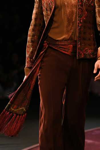 Shop Dolly J Maroon Silk, Georgette, Crepe, Velvet, Chantilly Laurel Printed Bandhgala Set Online at Aza Fashions Shop_Dolly J_Maroon Silk, Georgette, Crepe, Velvet, Chantilly Laurel Printed Bandhgala Set _Online_at_Aza_Fashions
