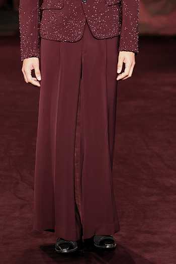 Dolly J_Wine Silk, Georgette, Crepe, Chantilly, Lace Merlot Hand Embroidered Blazer Set _Online_at_Aza_Fashions