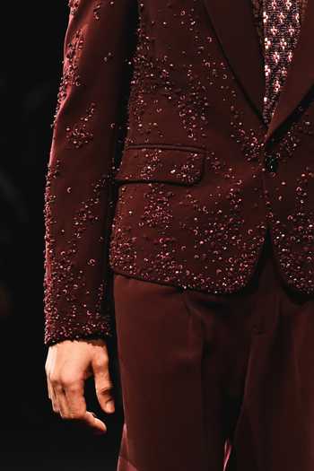 Shop_Dolly J_Wine Silk, Georgette, Crepe, Chantilly, Lace Merlot Hand Embroidered Blazer Set _Online_at_Aza_Fashions