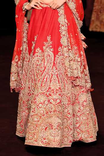 Shop_Dolly J_Red Silk, Tulle Sweetheart Chitravali Zardozi Embroidered Bridal Lehenga Set _Online_at_Aza_Fashions