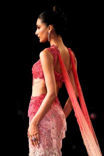 Buy_Dolly J_Pink Tulle Sweetheart Neck Lavangi Embroidered Lehenga Set _Online_at_Aza_Fashions