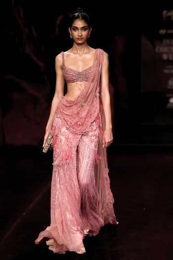 Dolly J Pankhuri Embroidered Pre-Draped Saree With Blouse 