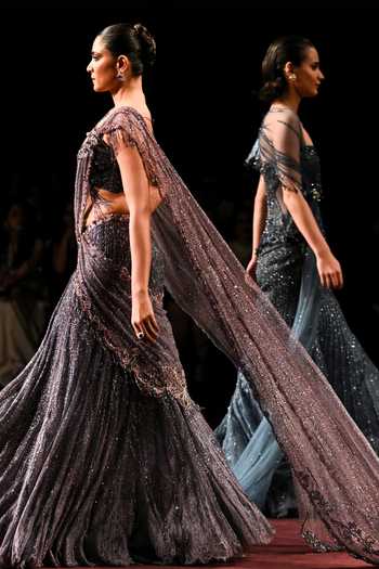 Buy_Dolly J_Purple Tulle, Chantilly, Lace Sweetheart Sharvani Embroidered Lehenga Saree Set _Online_at_Aza_Fashions