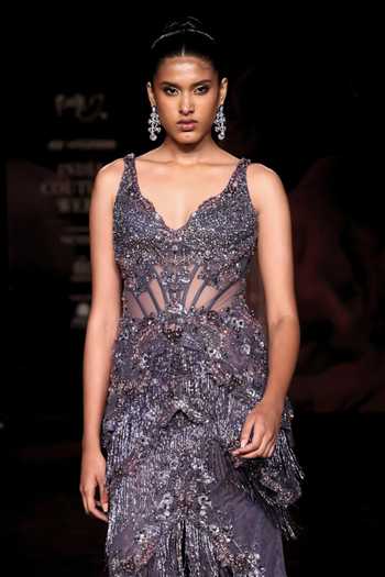 Dolly J_Purple Tulle, Chantilly, Lace Embroidery, Sequins, Beads, Vallari Hand Gown _Online_at_Aza_Fashions