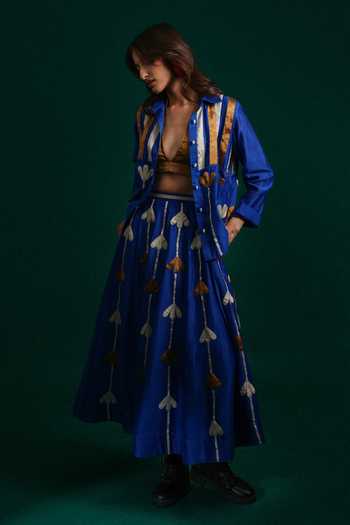 Shop_KA-Sha_Blue Chanderi Collared Neck Kama Shirt _Online_at_Aza_Fashions