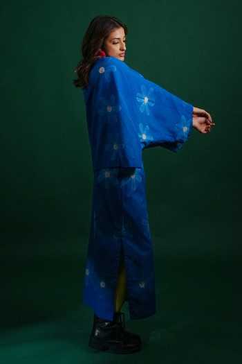 KA-Sha_Blue Cotton Open Neck Sap Moma Jacket _Online_at_Aza_Fashions