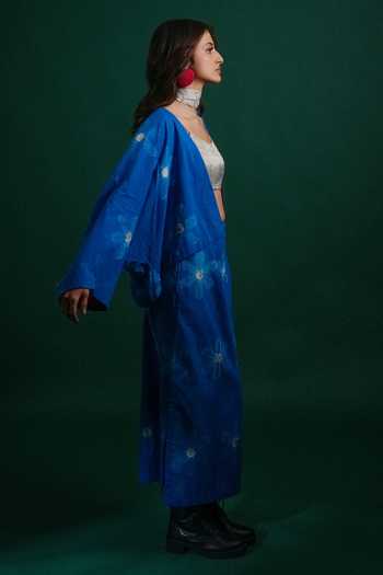 Buy_KA-Sha_Blue Cotton Open Neck Sap Moma Jacket _Online_at_Aza_Fashions