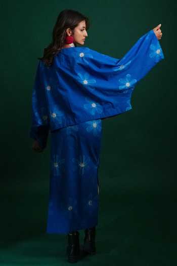 KA-Sha_Blue Cotton Open Neck Sap Moma Jacket _at_Aza_Fashions
