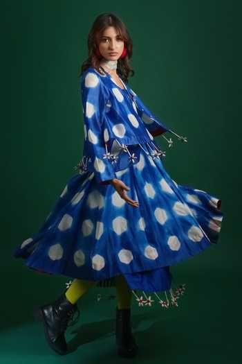 KA-Sha_Blue Chanderi Open Neck Cat Jacket _at_Aza_Fashions