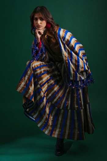Buy KA-Sha Blue Chanderi Collared Neck Shoma Jacket Online at Aza Fashions Buy_KA-Sha_Blue Chanderi Collared Neck Shoma Jacket _Online_at_Aza_Fashions