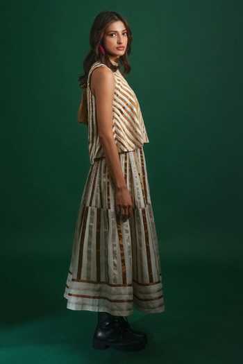 KA-Sha_White Chanderi Leela Skirt _Online_at_Aza_Fashions