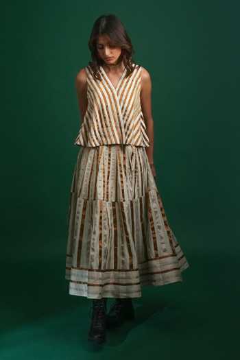Buy_KA-Sha_White Chanderi Leela Skirt _Online_at_Aza_Fashions