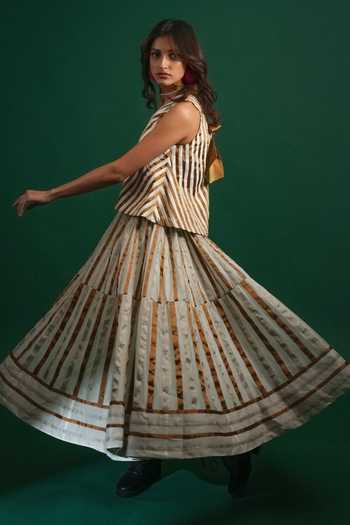 Shop_KA-Sha_White Chanderi Leela Skirt _Online_at_Aza_Fashions