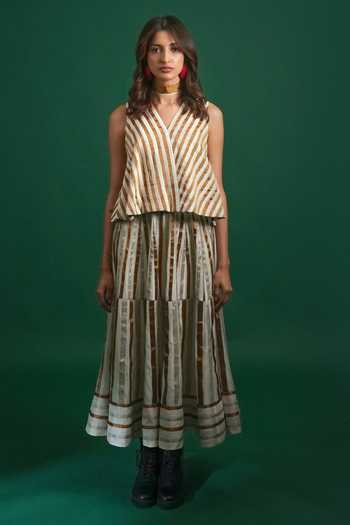KA-Sha_White Chanderi Leela Skirt _at_Aza_Fashions