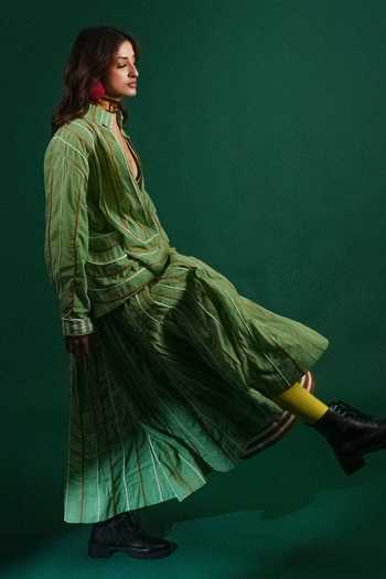 Shop KA-Sha Green Cotton Mash Skirt Online at Aza Fashions Shop_KA-Sha_Green Cotton Mash Skirt _Online_at_Aza_Fashions