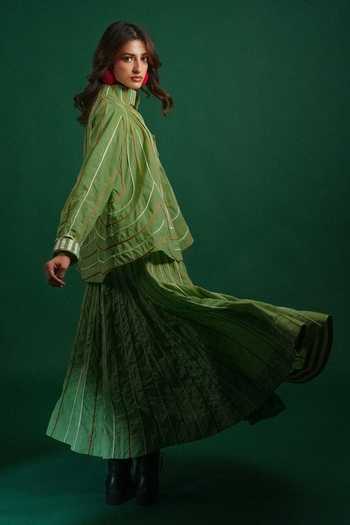 KA-Sha Green Cotton Mash Skirt at Aza Fashions KA-Sha_Green Cotton Mash Skirt _at_Aza_Fashions