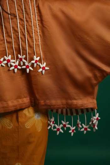 Shop KA-Sha Brown Chanderi Open Neck Tass Moma Jacket Shop_KA-Sha_Brown Chanderi Open Neck Tass Moma Jacket