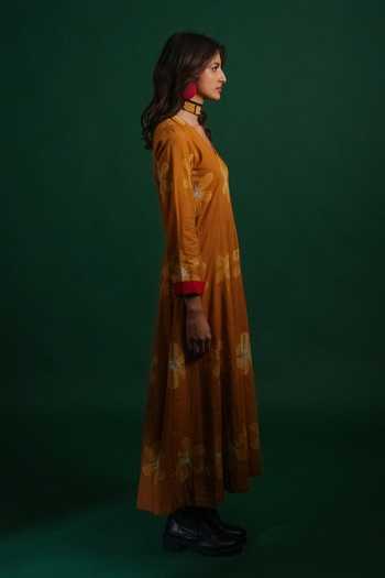 KA-Sha_Brown Cotton V-neck Sap Organic Dress _Online_at_Aza_Fashions