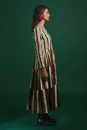 KA-Sha_Black Chanderi V-neck Sheena Dress _Online_at_Aza_Fashions