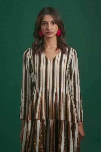 Buy_KA-Sha_Black Chanderi V-neck Sheena Dress _Online_at_Aza_Fashions