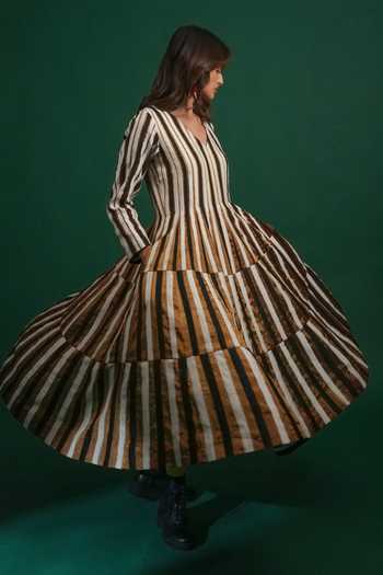 KA-Sha_Black Chanderi V-neck Sheena Dress _at_Aza_Fashions