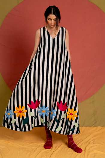 KA-Sha Mali Applique Striped Dress