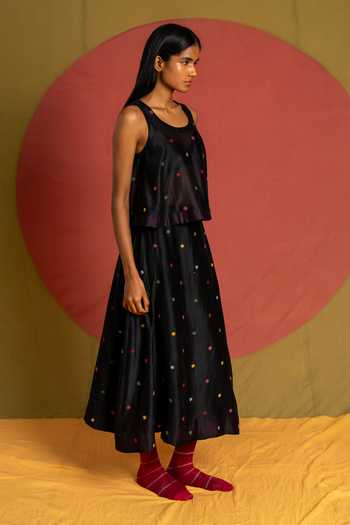 Buy_KA-Sha_Black Chanderi Floaty A-line Skirt _Online_at_Aza_Fashions