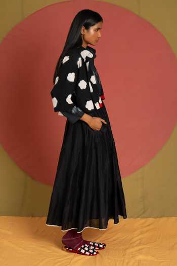 KA-Sha_Black Chanderi Para Sol Flared Skirt _Online_at_Aza_Fashions