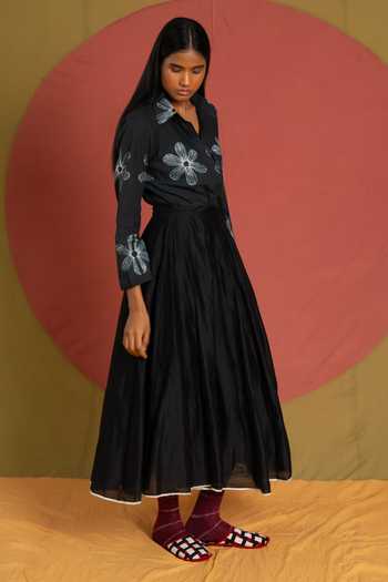Buy_KA-Sha_Black Chanderi Para Sol Flared Skirt _Online_at_Aza_Fashions