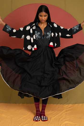 Shop_KA-Sha_Black Chanderi Para Sol Flared Skirt _Online_at_Aza_Fashions