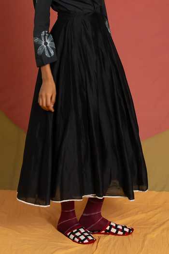 KA-Sha_Black Chanderi Para Sol Flared Skirt _at_Aza_Fashions