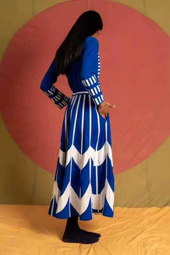 Buy_KA-Sha_Blue Cotton Scala Simp Flared Skirt _Online_at_Aza_Fashions