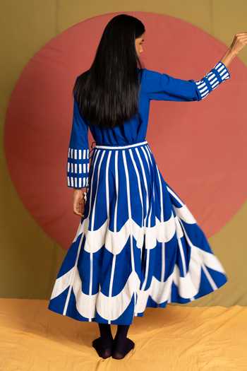 Shop_KA-Sha_Blue Cotton Scala Simp Flared Skirt _Online_at_Aza_Fashions