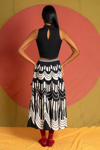 KA-Sha Scala Flared Applique Skirt