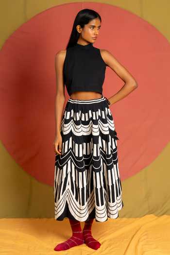 KA-Sha Scala Flared Applique Skirt