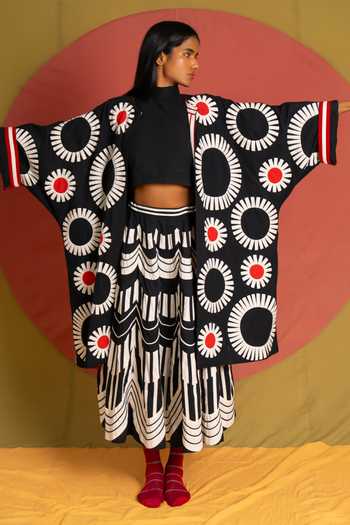 Shop KA-Sha Black Cotton Scala Flared Applique Skirt Online at Aza Fashions Shop_KA-Sha_Black Cotton Scala Flared Applique Skirt _Online_at_Aza_Fashions